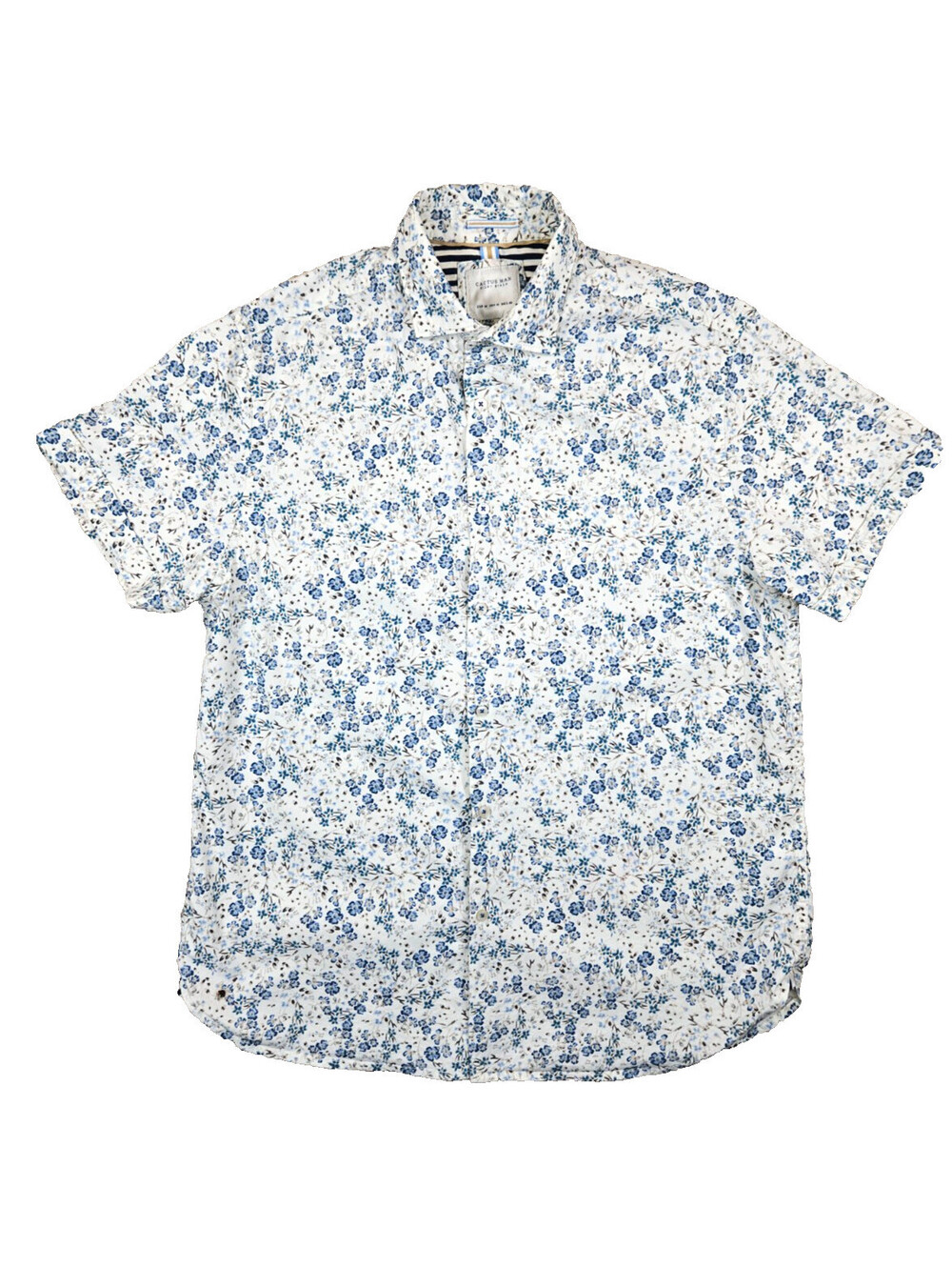 Cactus Man by Ricky Singh Mens M White W/All-Over Blue Floral Micro-Print Shirt